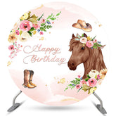 Runden Rosa Blume Mit Pferd Glücklich Geburtstag Hintergrund